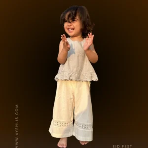 Blue Embroidered 2 Piece Suit with White Bottom for Girls – Elegant Summer Outfit