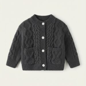 Ayshlis kids unisex grey knit cardigan front view