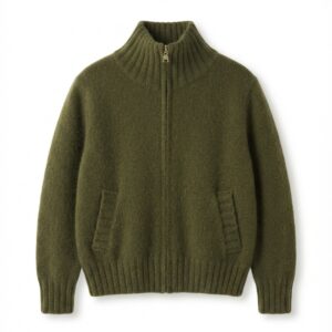 Ayshlis kids unisex olive zipped cardigan front view